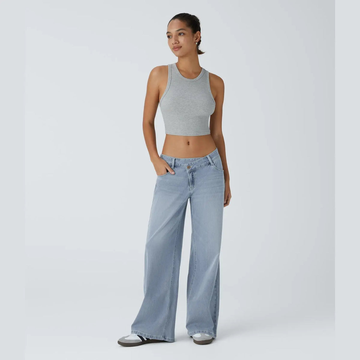 Asymmetric Low Rise Baggy Wide Leg Jeans