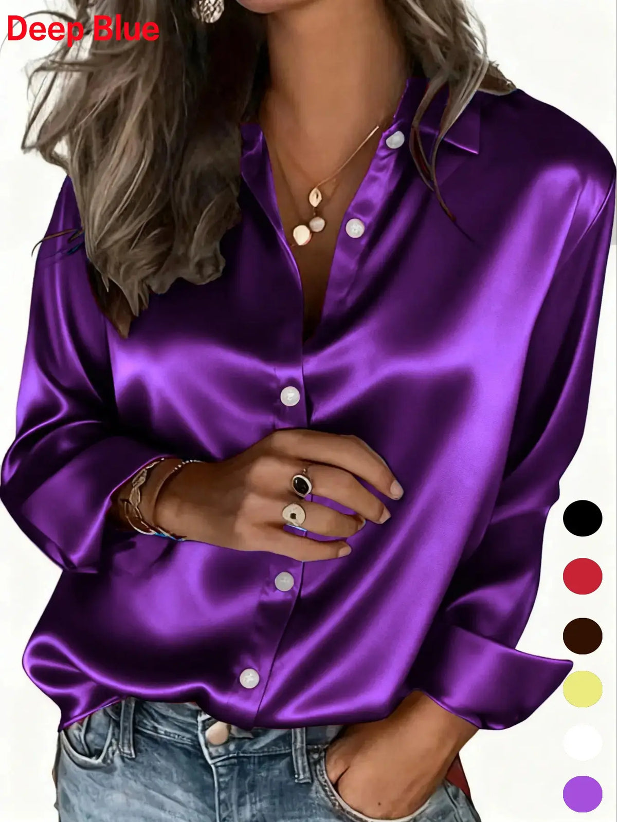 Women's Satin Button-Down Shirt All Seasons Casual Blouse