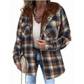 Women's Plaid Sherpa Shacket Jacket Hooded Fleece