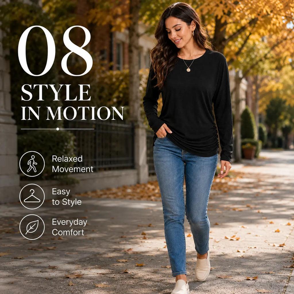 Womens Long Sleeve Ruched Hem Lightweight Sweaters