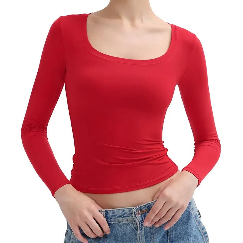 Double Layer Scoop Neck Long Sleeve Top