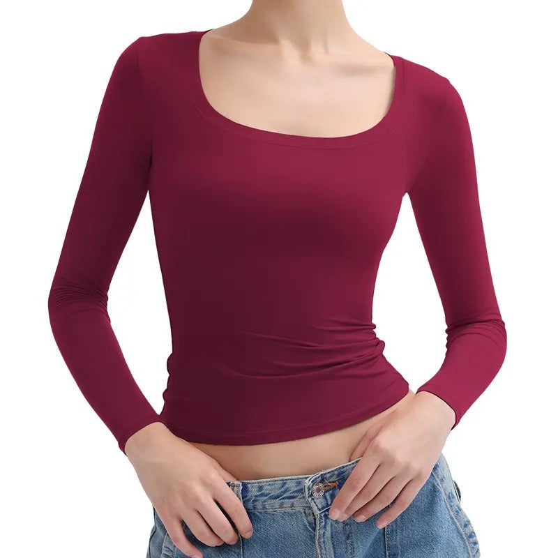 Double Layer Scoop Neck Long Sleeve Top