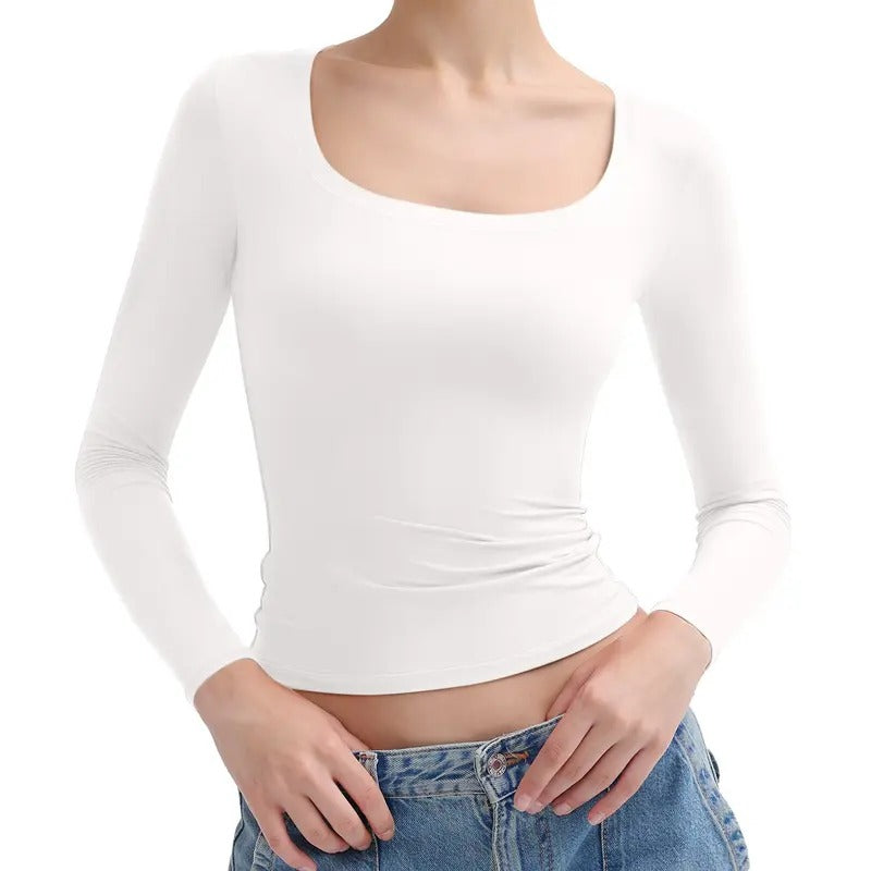Double Layer Scoop Neck Long Sleeve Top