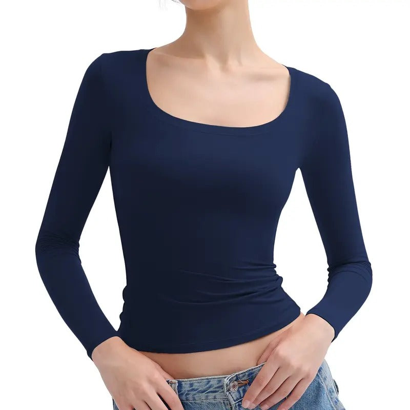 Double Layer Scoop Neck Long Sleeve Top