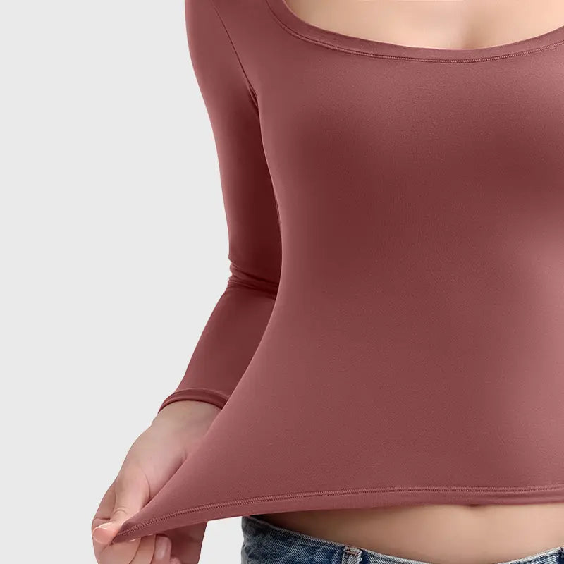 Double Layer Scoop Neck Long Sleeve Top