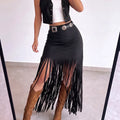 Women's Fringe Skirt - Black Polyester Elastane