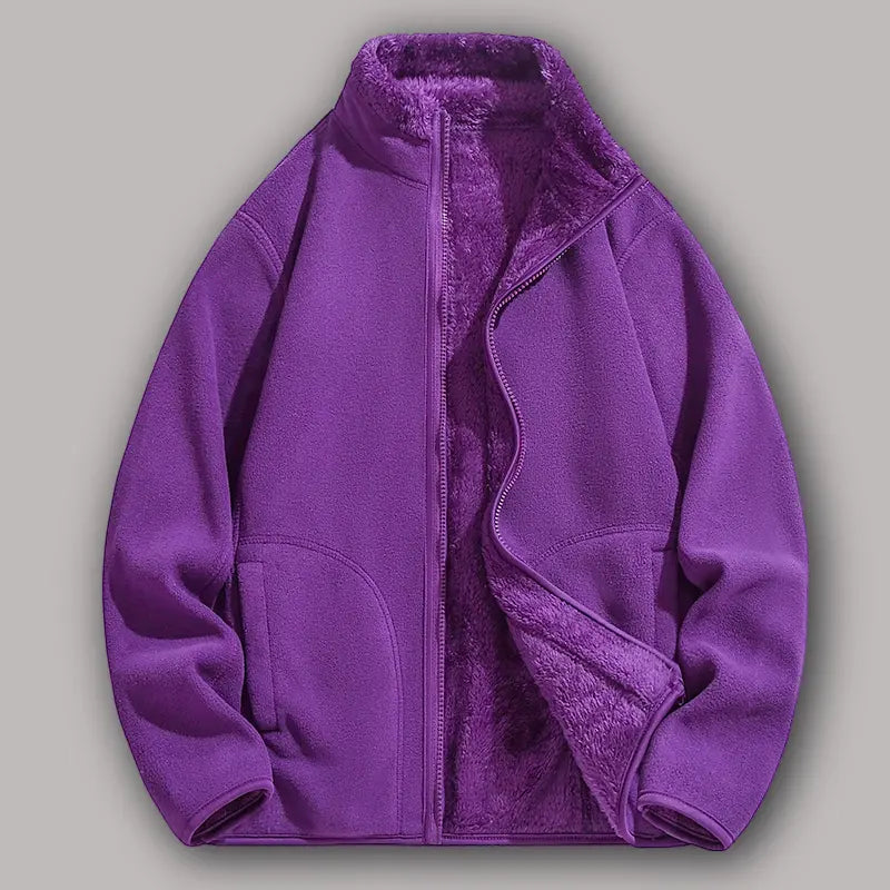 Women’s loose, close-fitting fleece zip jacket, casual warm stand-collar outerwear with deep pockets, suitable for autumn and winter