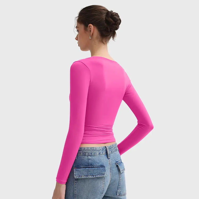 Double Layer Scoop Neck Long Sleeve Top