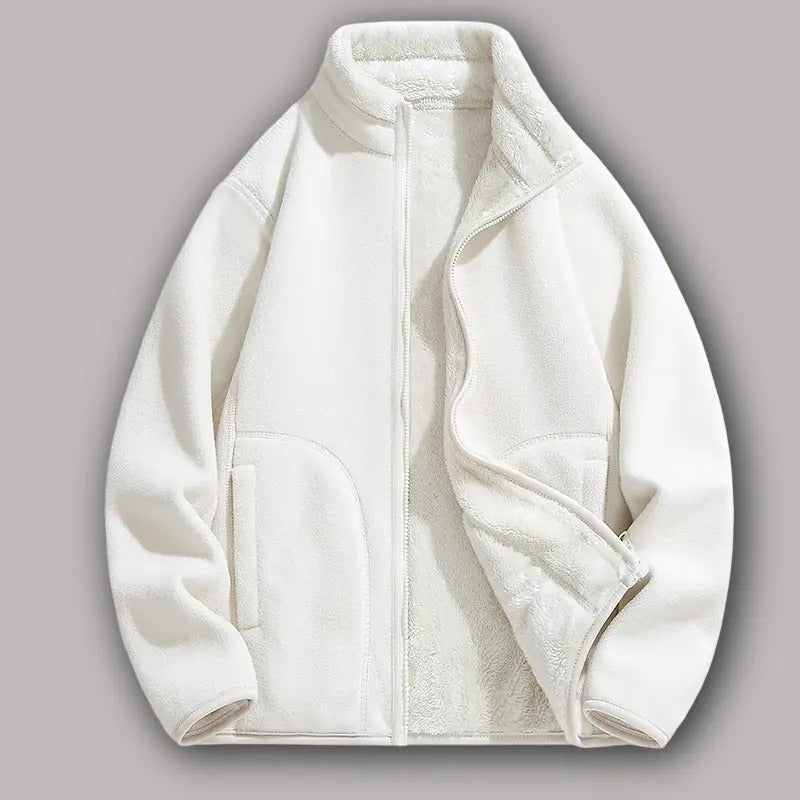 Women’s loose, close-fitting fleece zip jacket, casual warm stand-collar outerwear with deep pockets, suitable for autumn and winter