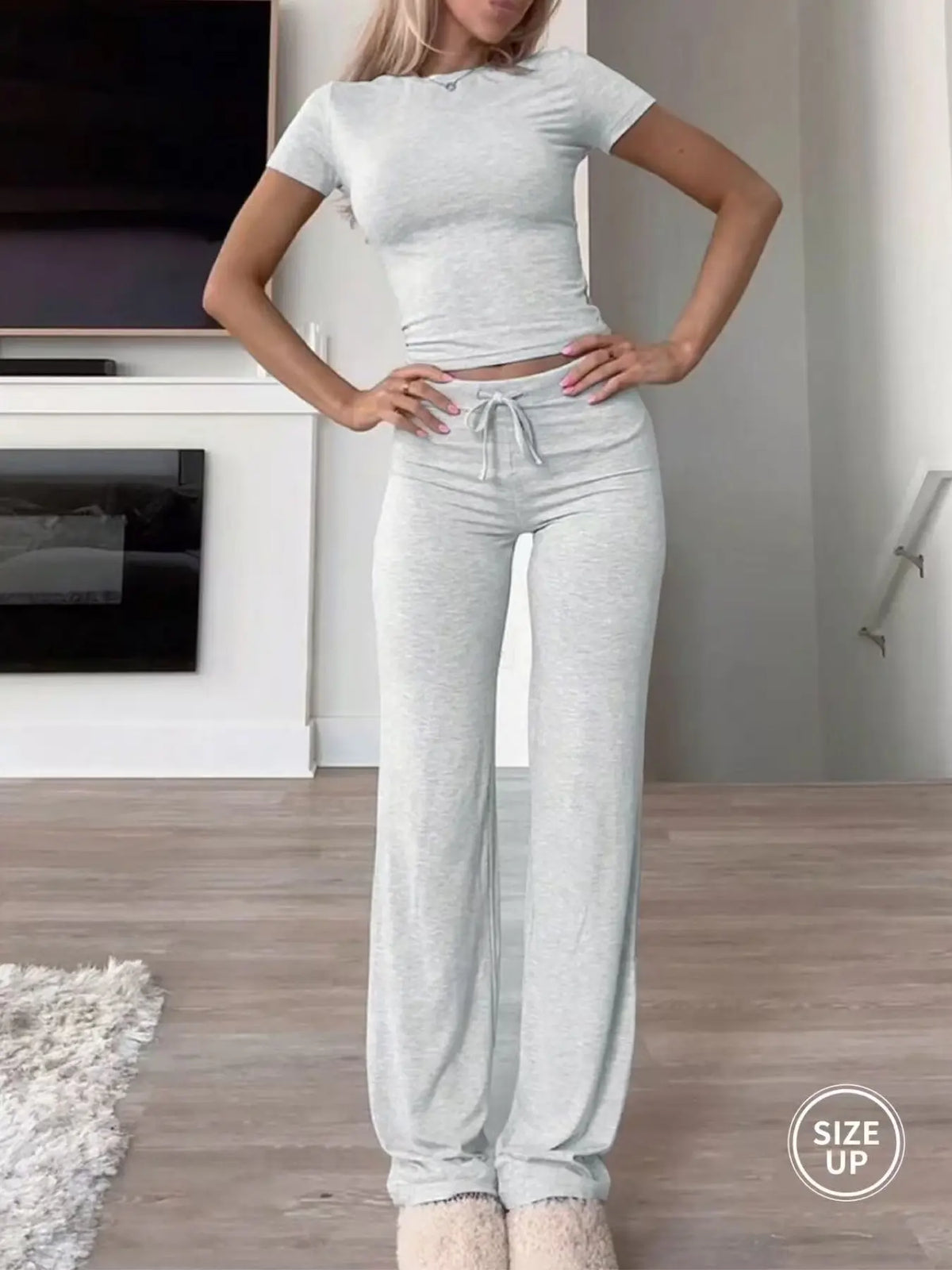 Women's Plain Crop Tee & Drawstring Pants Lounge Set
