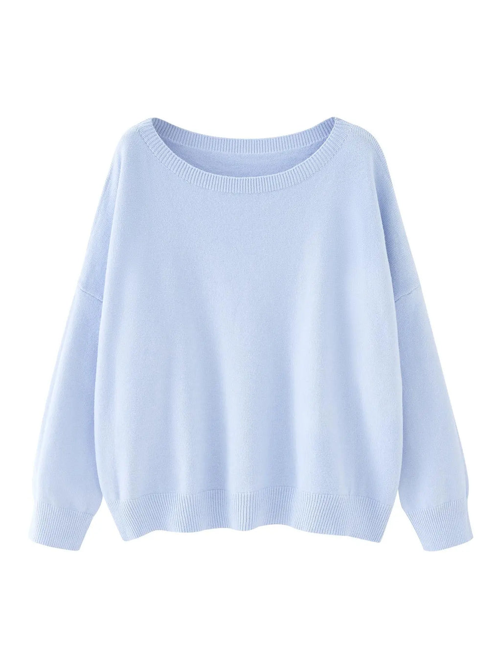 Women's Plain Scoop Neck Sweater Casual Long Sleeve Knit Top for Fall & Winter