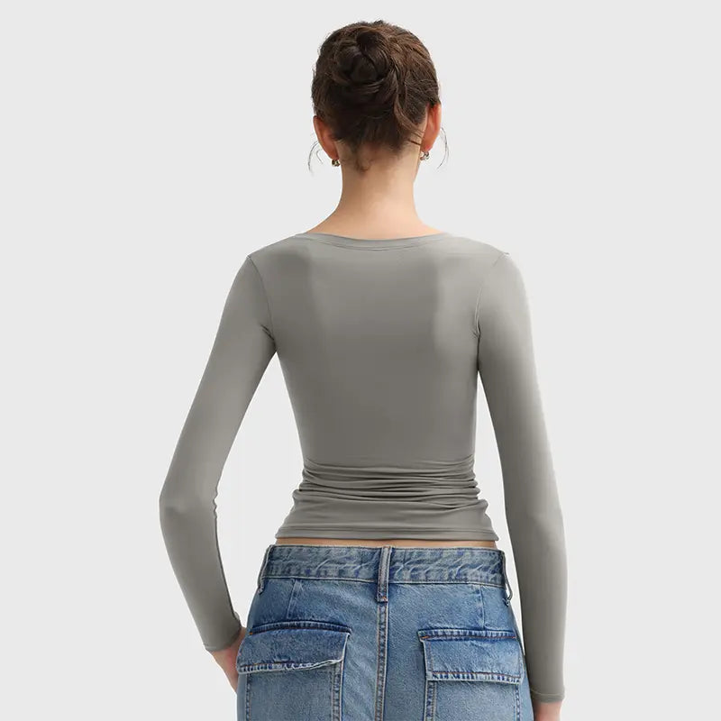 Double Layer Scoop Neck Long Sleeve Top
