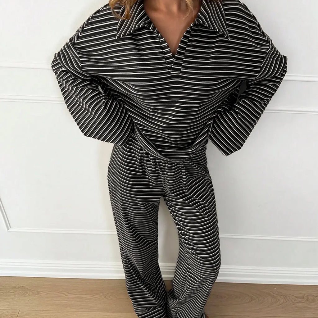 Women's 2-Piece Striped V-Neck Lounge Set