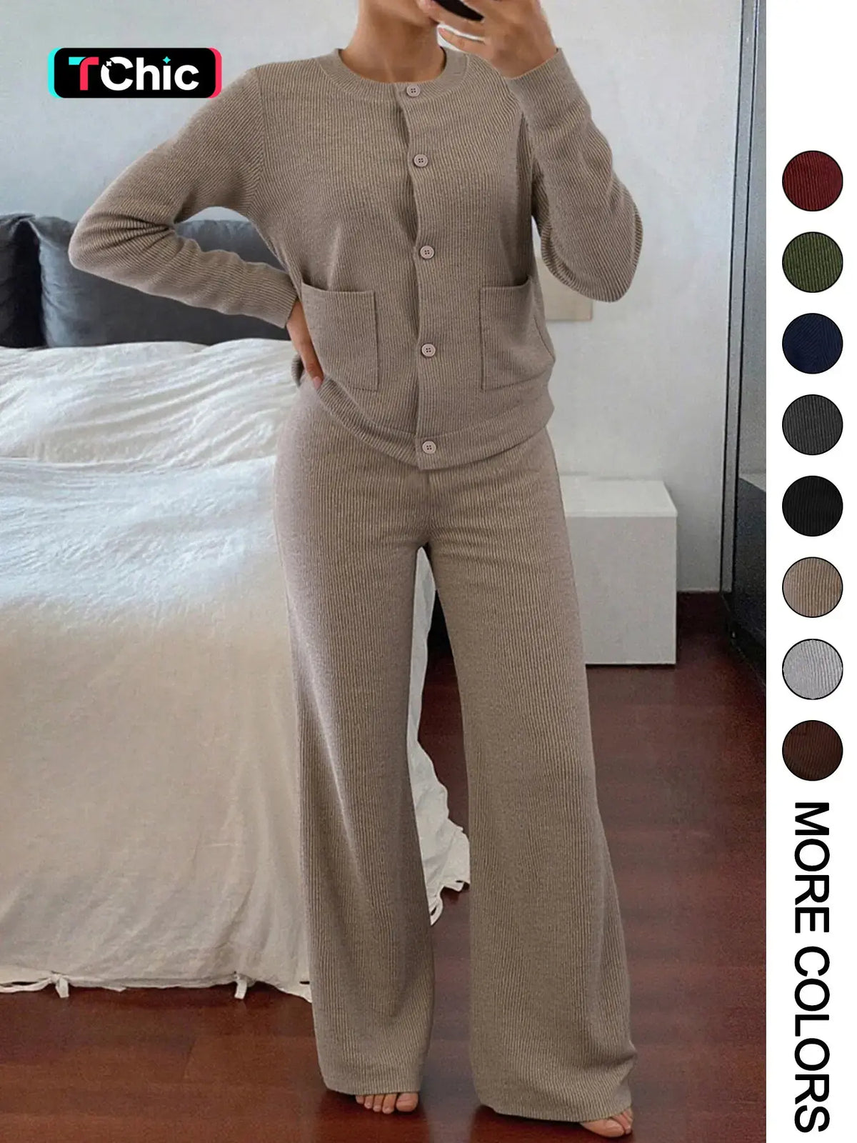 Womenswear Two-Piece Knitted Sweater Set with High Waist Pants