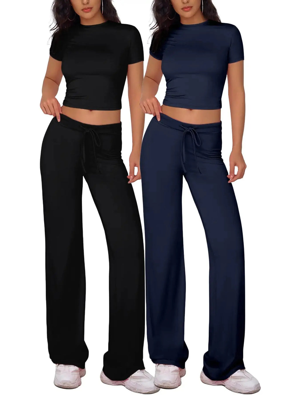 Women's Plain Crop Tee & Drawstring Pants Lounge Set