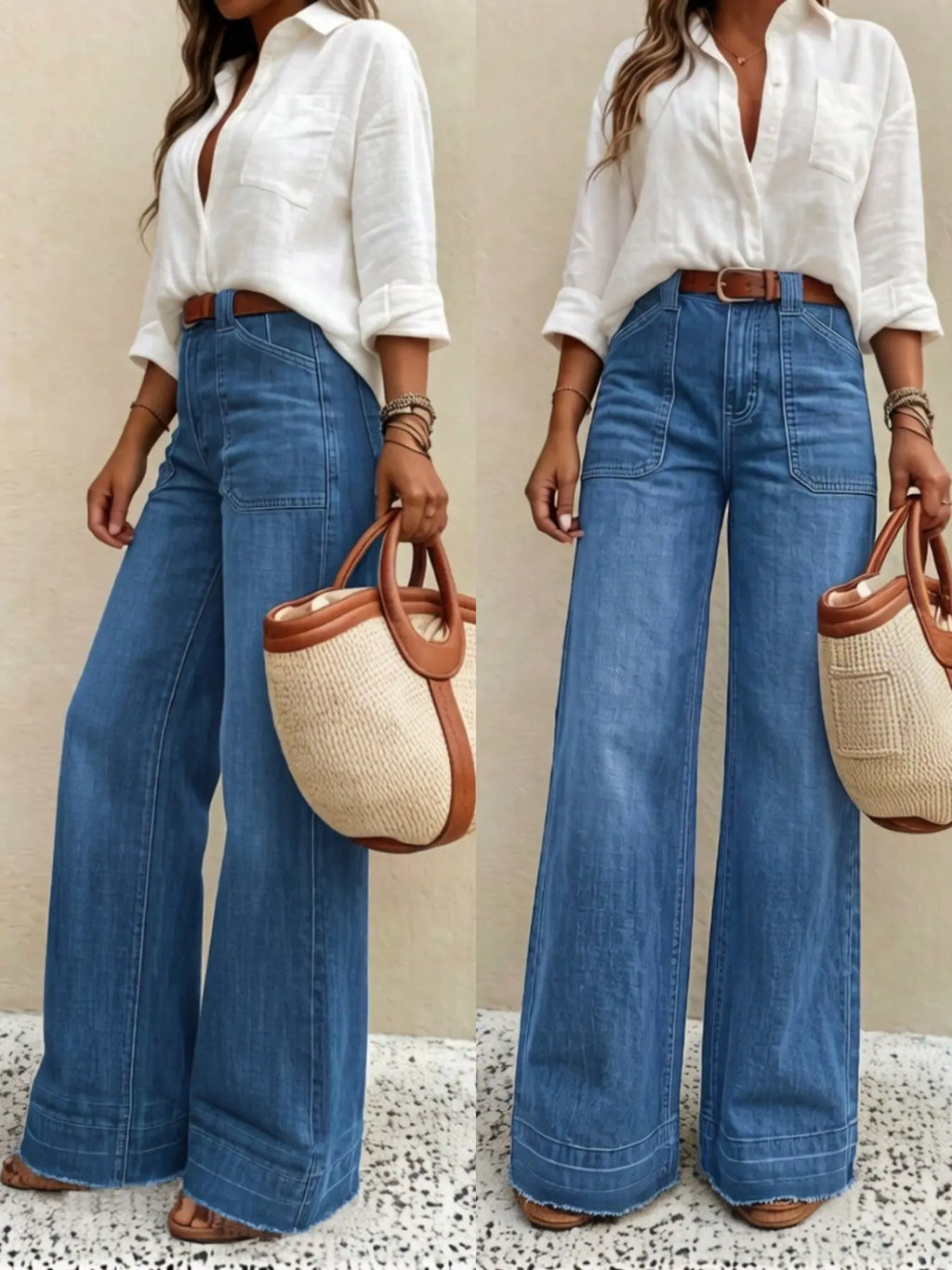 Women's Elastic Wide Leg Jeans, High Waist