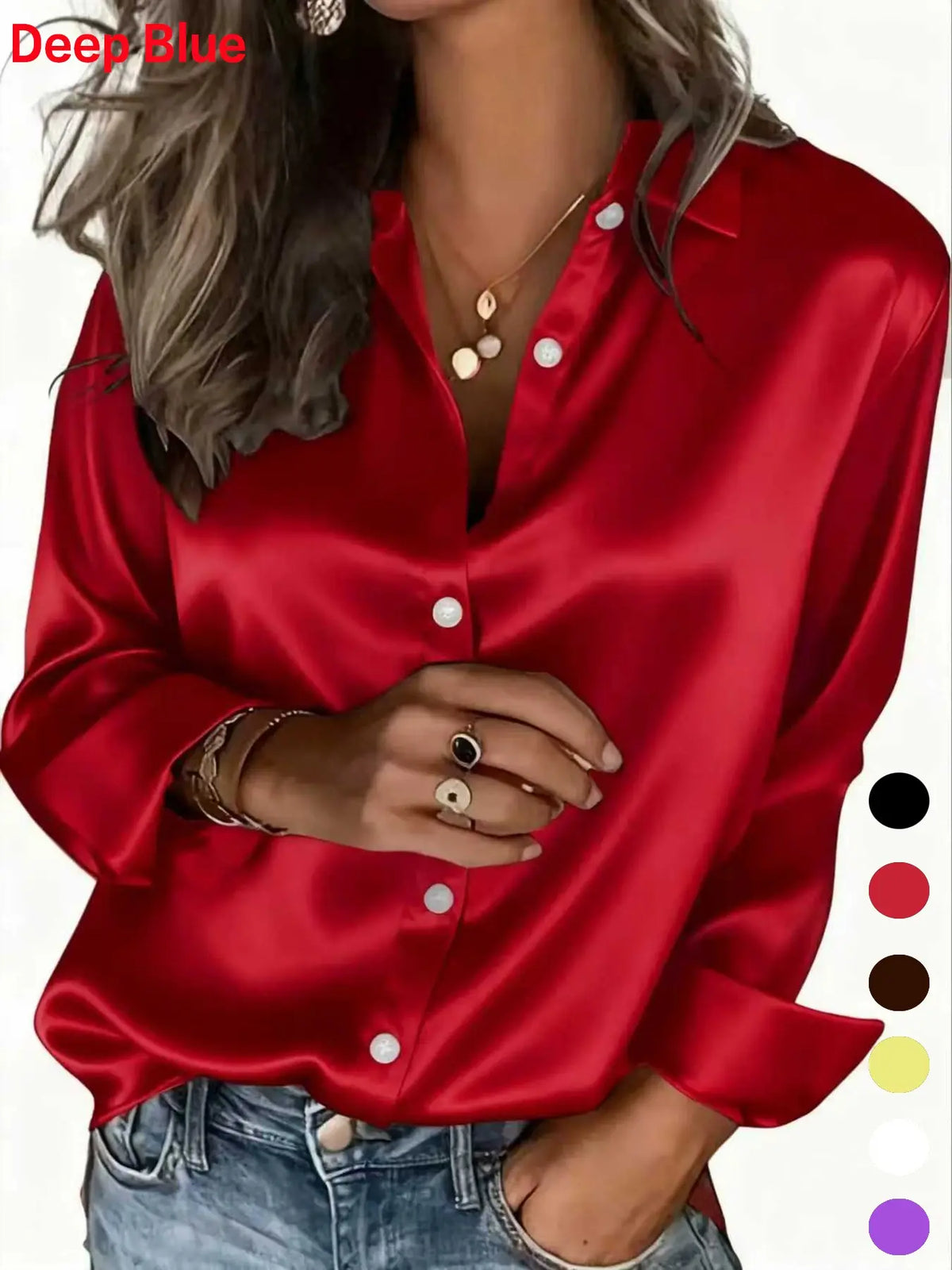 Women's Satin Button-Down Shirt All Seasons Casual Blouse