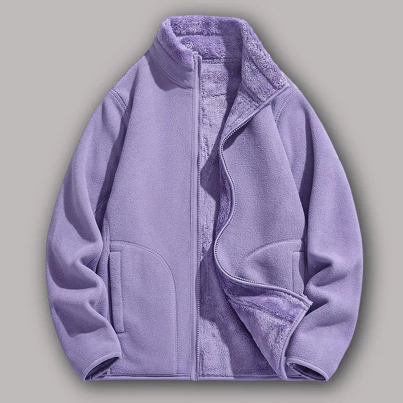 Women’s loose, close-fitting fleece zip jacket, casual warm stand-collar outerwear with deep pockets, suitable for autumn and winter