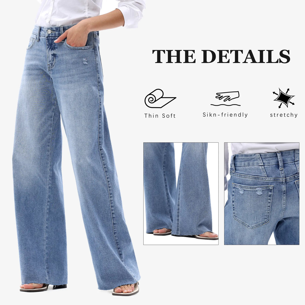 Wide Leg Raw Hem Jeans