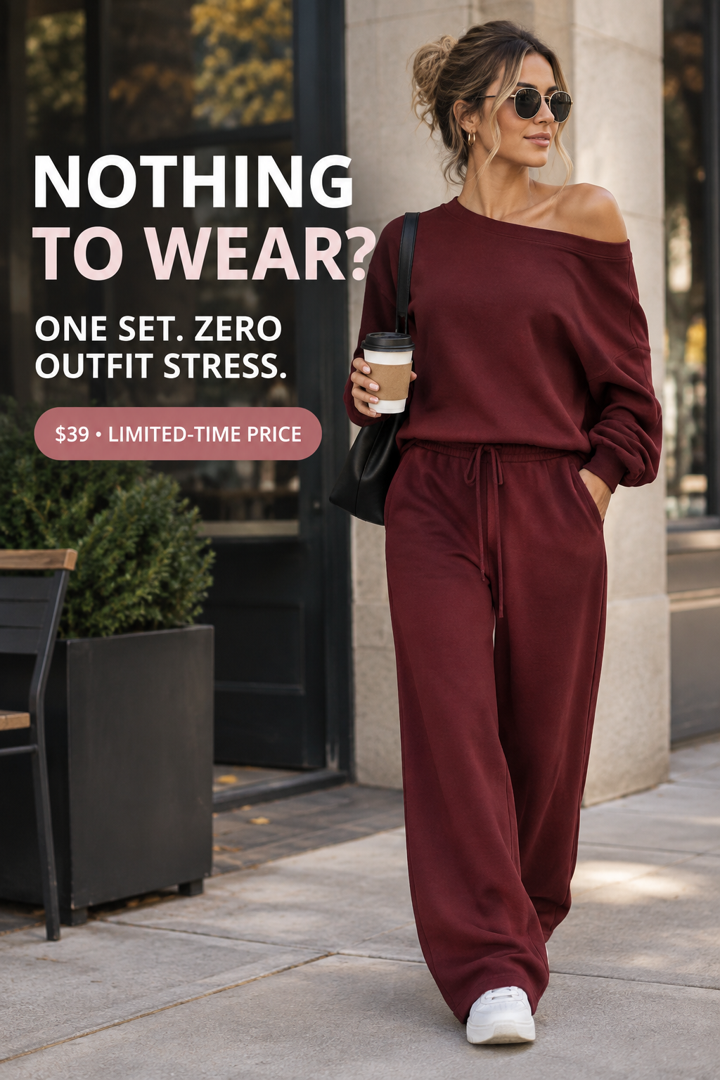 Women’s Off Shoulder Long Sleeve Sweatsuit Set（Buy 2 Free Shipping）