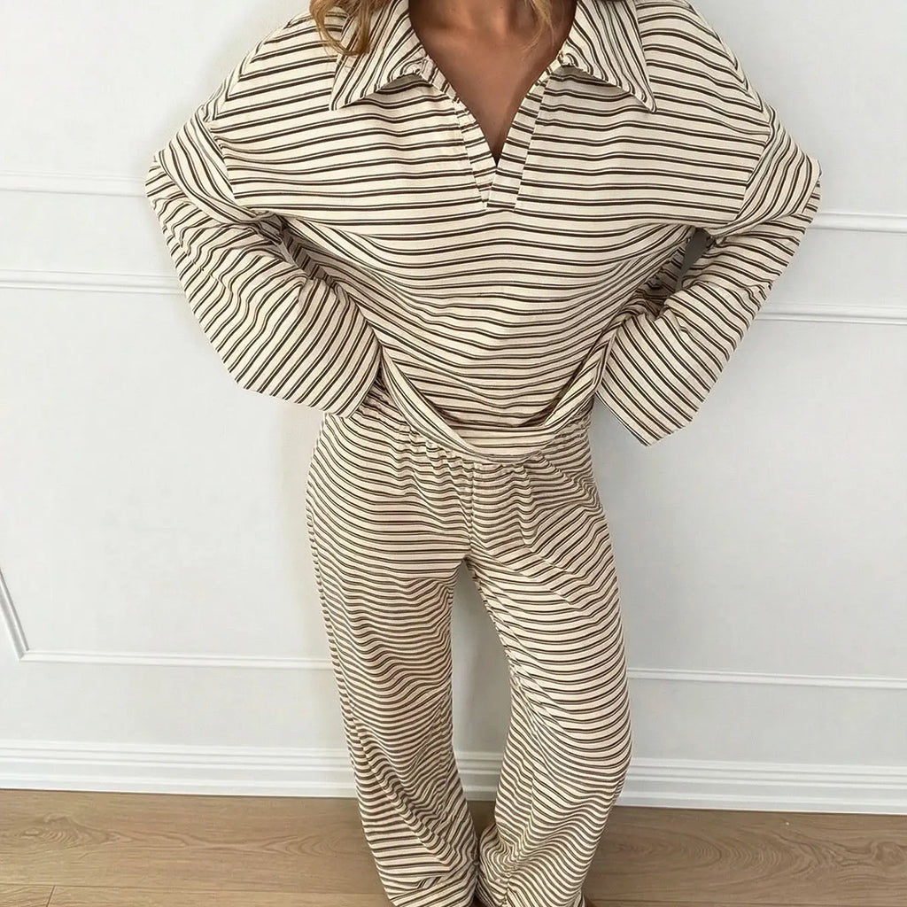 Women's 2-Piece Striped V-Neck Lounge Set