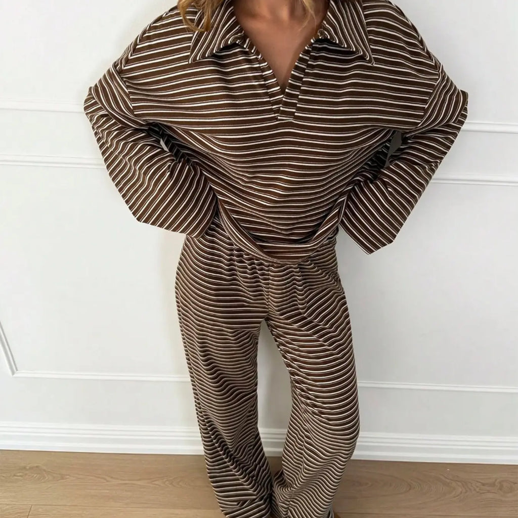 Women's 2-Piece Striped V-Neck Lounge Set