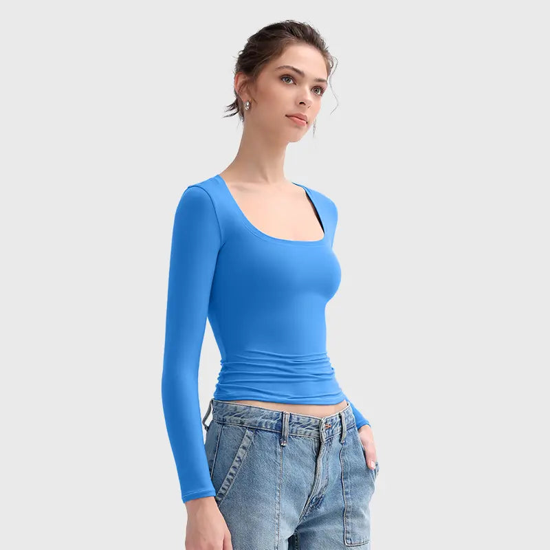 Double Layer Scoop Neck Long Sleeve Top