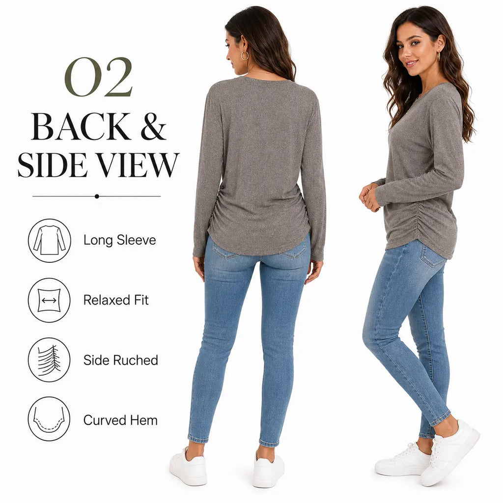 Womens Long Sleeve Ruched Hem Lightweight Sweaters