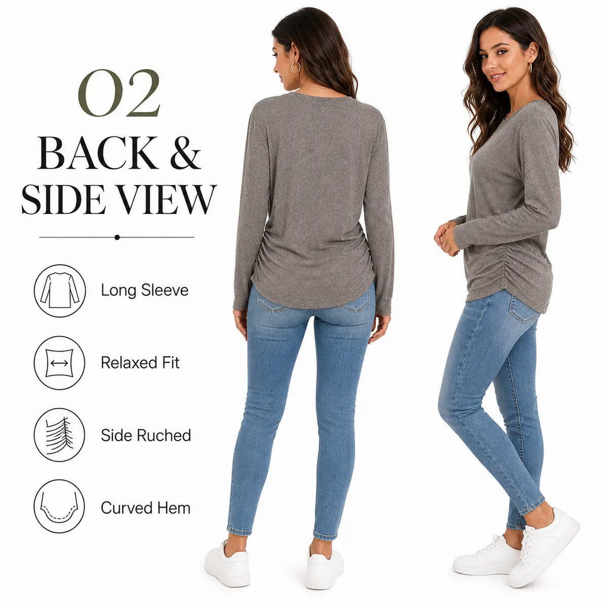 Womens Long Sleeve Ruched Hem Lightweight Sweaters