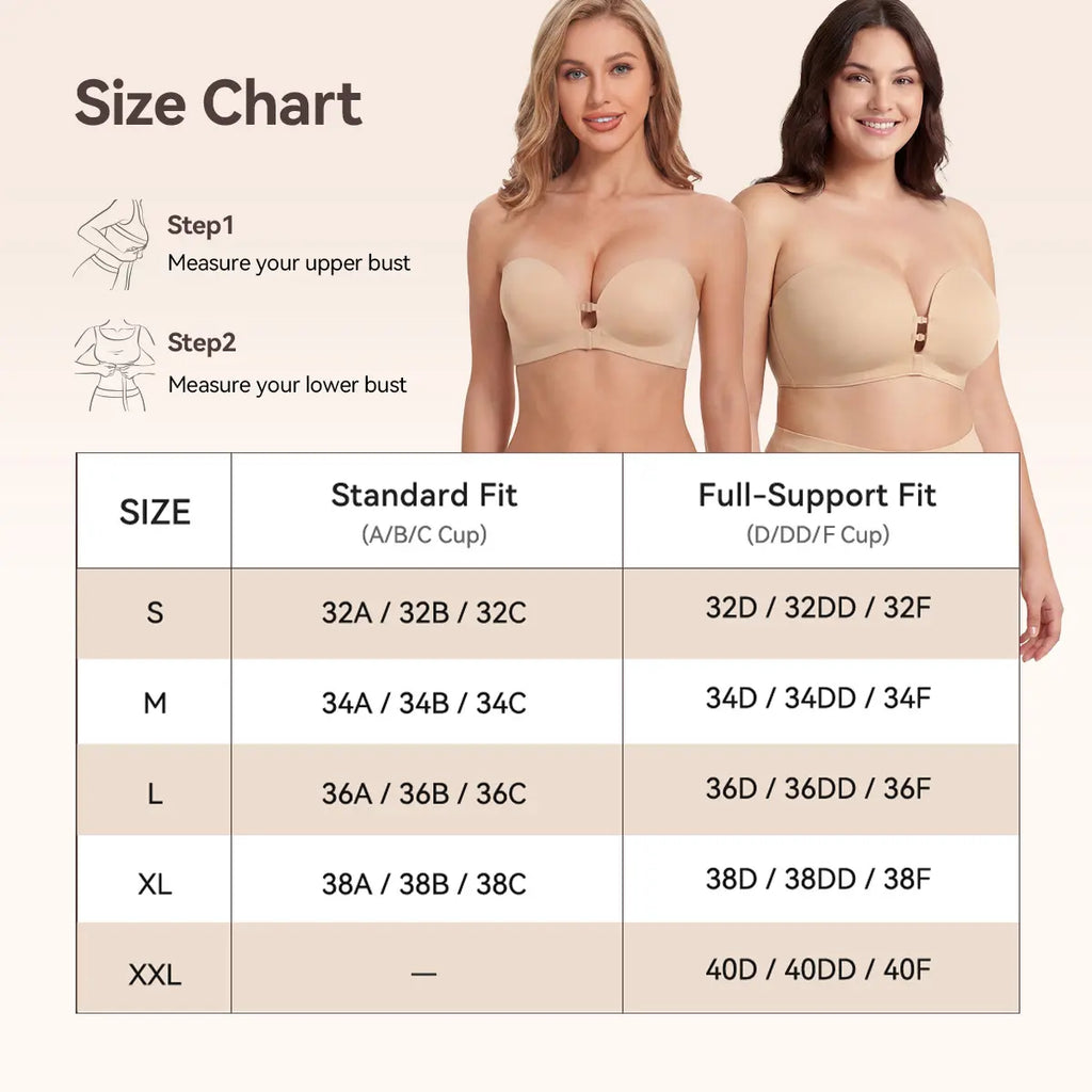 Womens Strapless Front Closure Bra Push Up Lift Bra Padded Add Cup