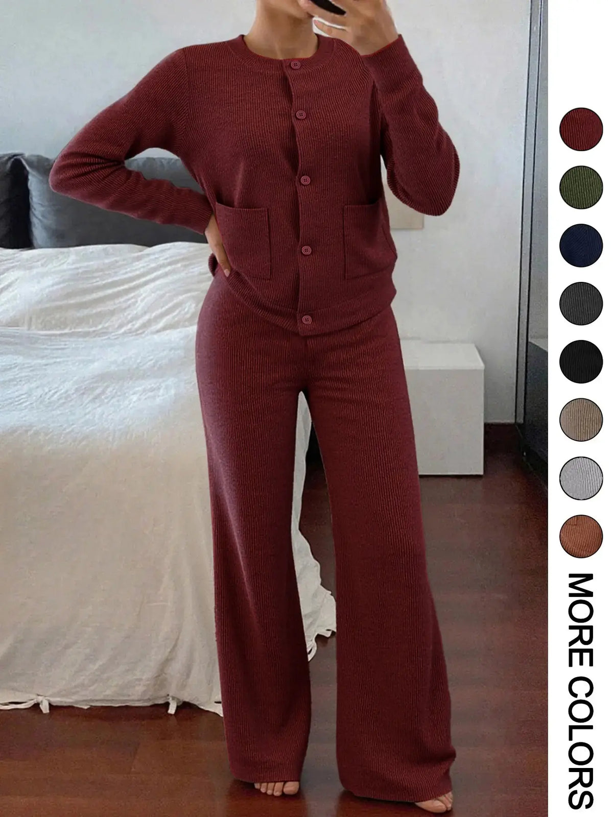 Womenswear Two-Piece Knitted Sweater Set with High Waist Pants
