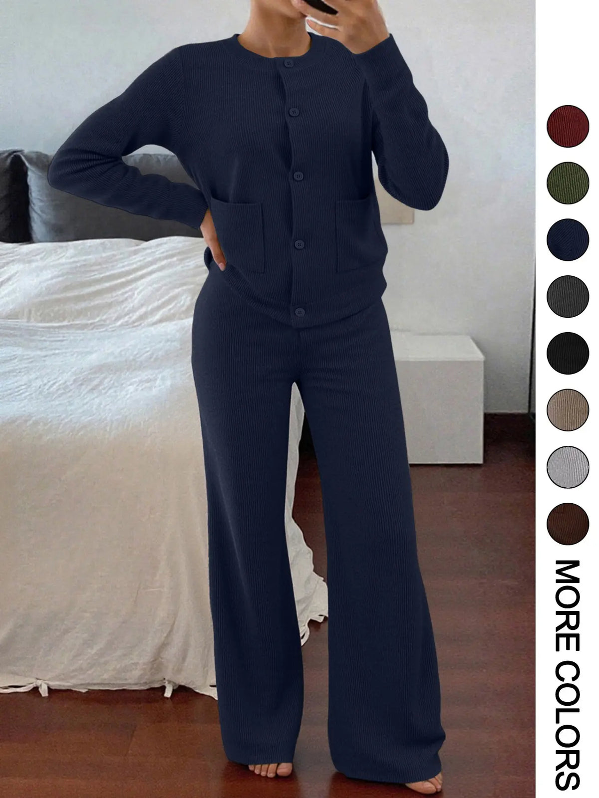 Womenswear Two-Piece Knitted Sweater Set with High Waist Pants