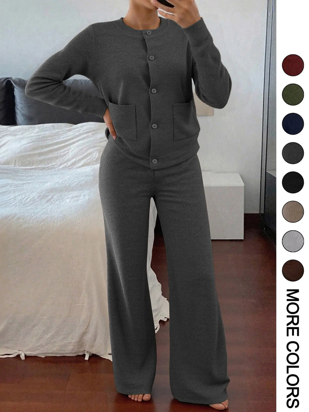 Womenswear Two-Piece Knitted Sweater Set with High Waist Pants