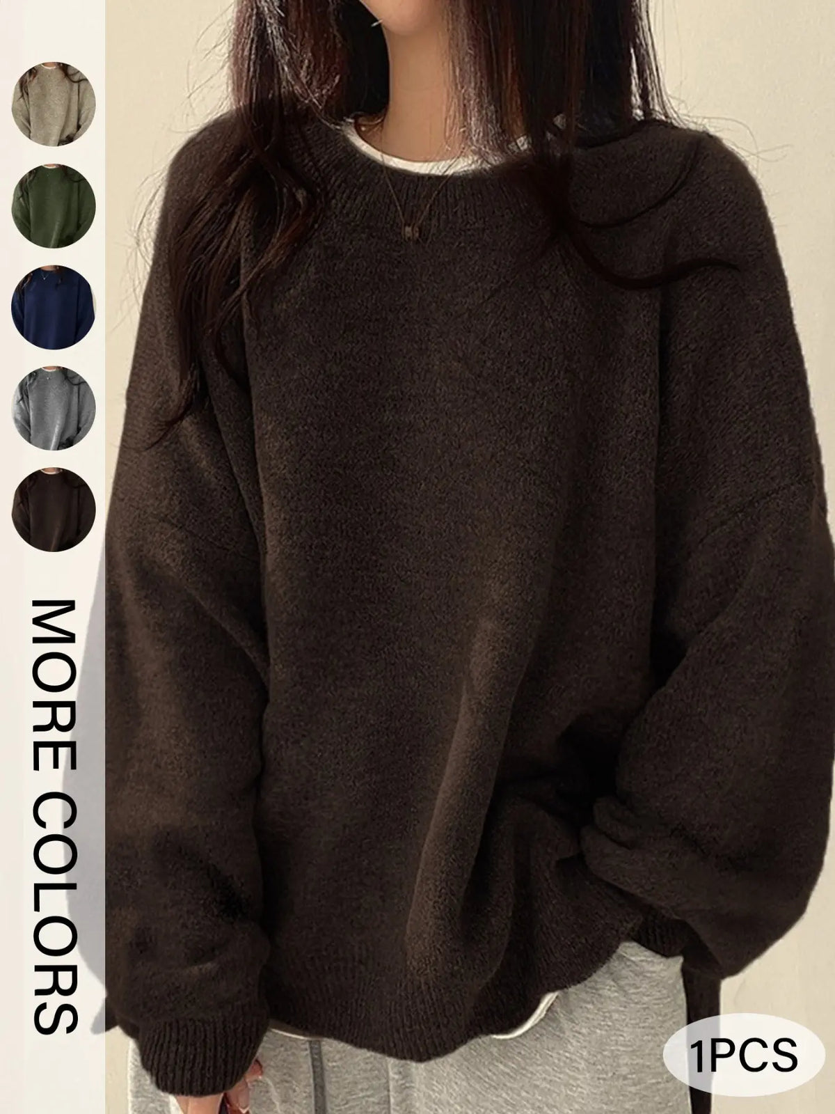 Women's Oversized Split Hem Knit Sweater, Navy Blue