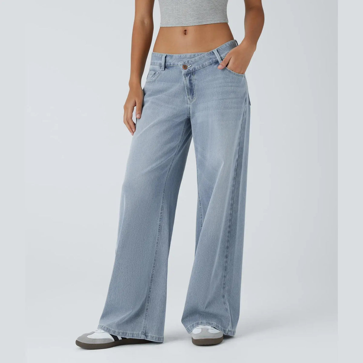 Asymmetric Low Rise Baggy Wide Leg Jeans
