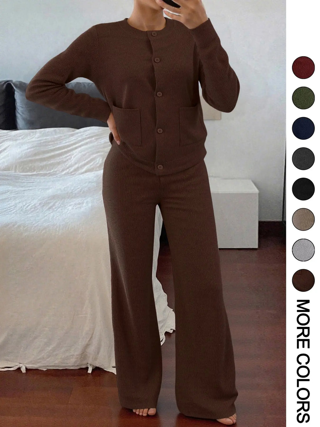 Womenswear Two-Piece Knitted Sweater Set with High Waist Pants