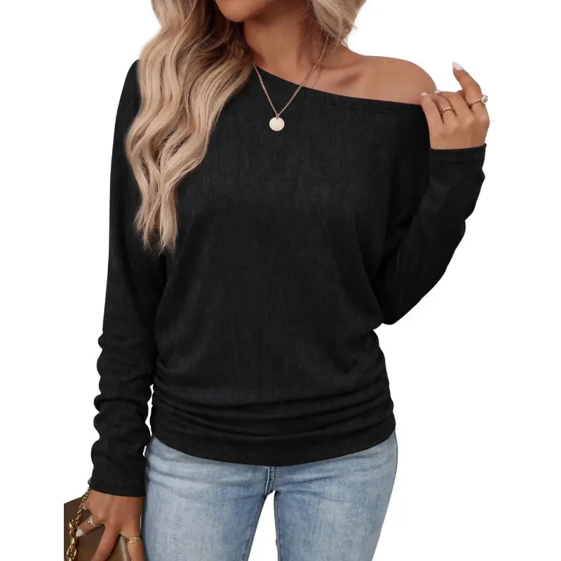 Womens Long Sleeve Ruched Hem Lightweight Sweaters
