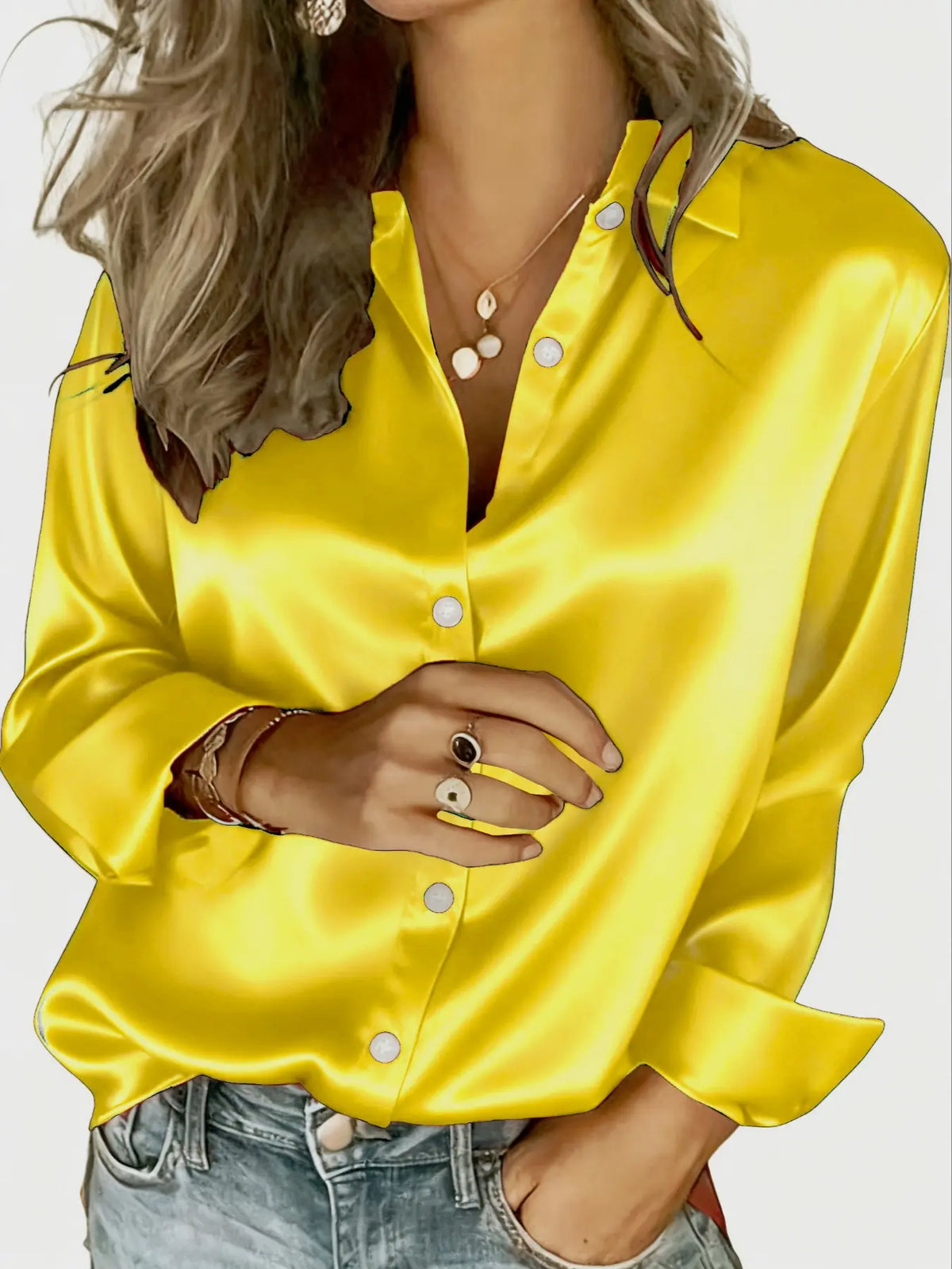 Women's Satin Button-Down Shirt All Seasons Casual Blouse