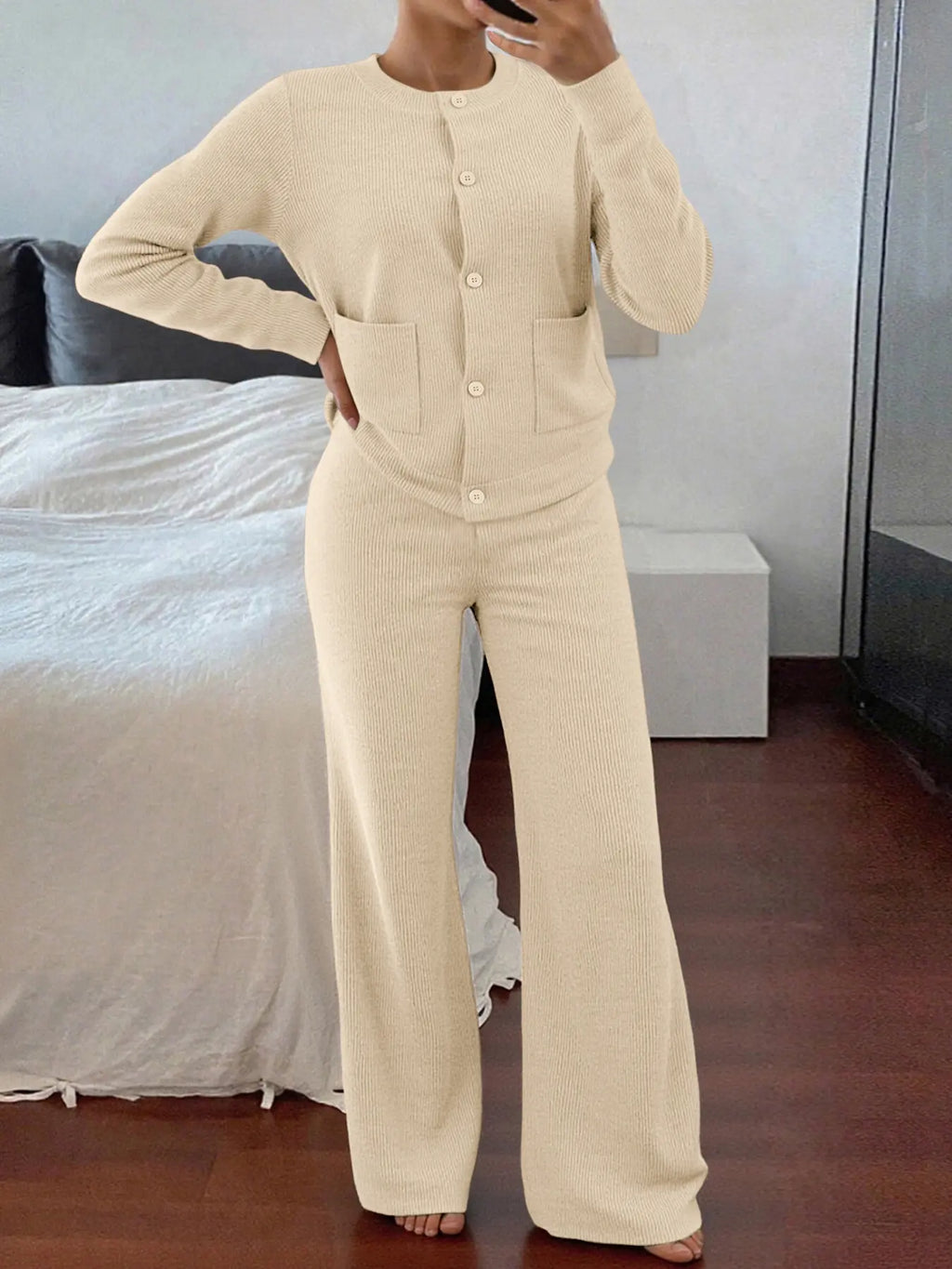 Womenswear Two-Piece Knitted Sweater Set with High Waist Pants