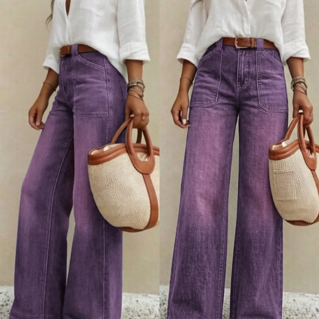 Women's Elastic Wide Leg Jeans, High Waist