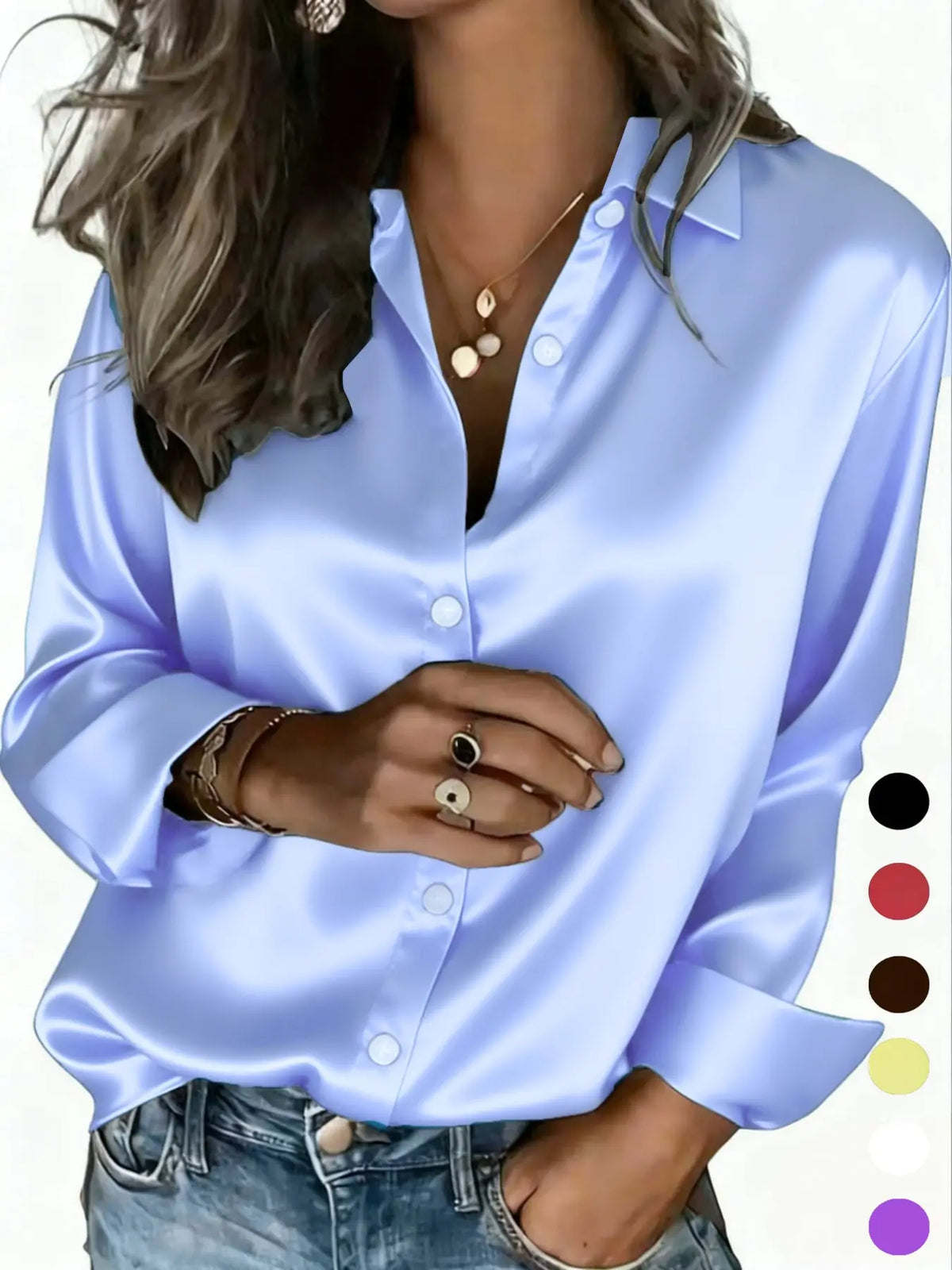Women's Satin Button-Down Shirt All Seasons Casual Blouse