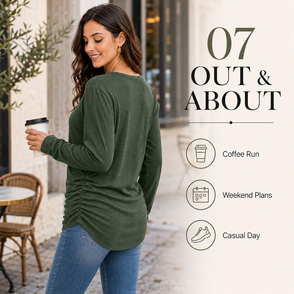Womens Long Sleeve Ruched Hem Lightweight Sweaters