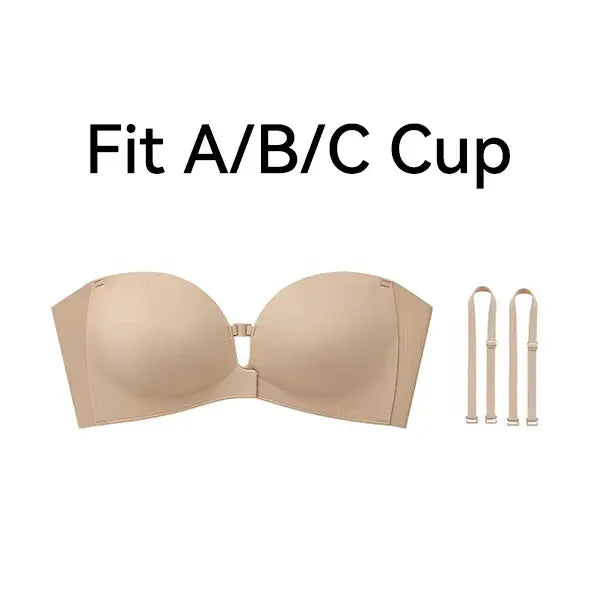 Womens Strapless Front Closure Bra Push Up Lift Bra Padded Add Cup
