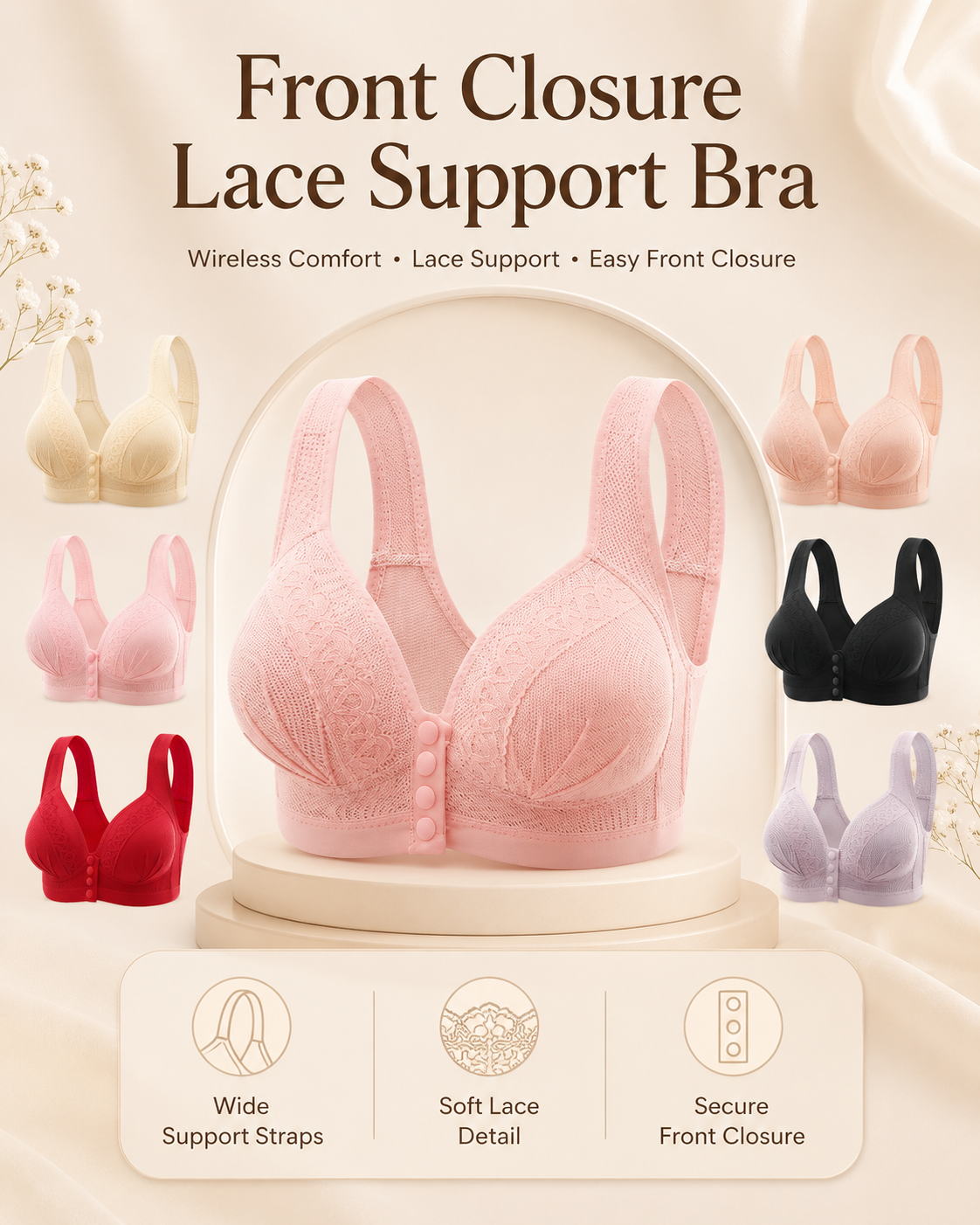 Women's Front-Closure Push-Up Bra — Lift, Shape & Comfort All Day