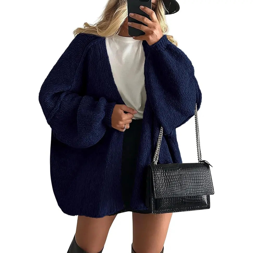 Women's Oversized Cardigan Sweater Fall Long Lantern Sleeve Knit Open Front Lightweight Sweater Knitwear Tops(Free shiping)