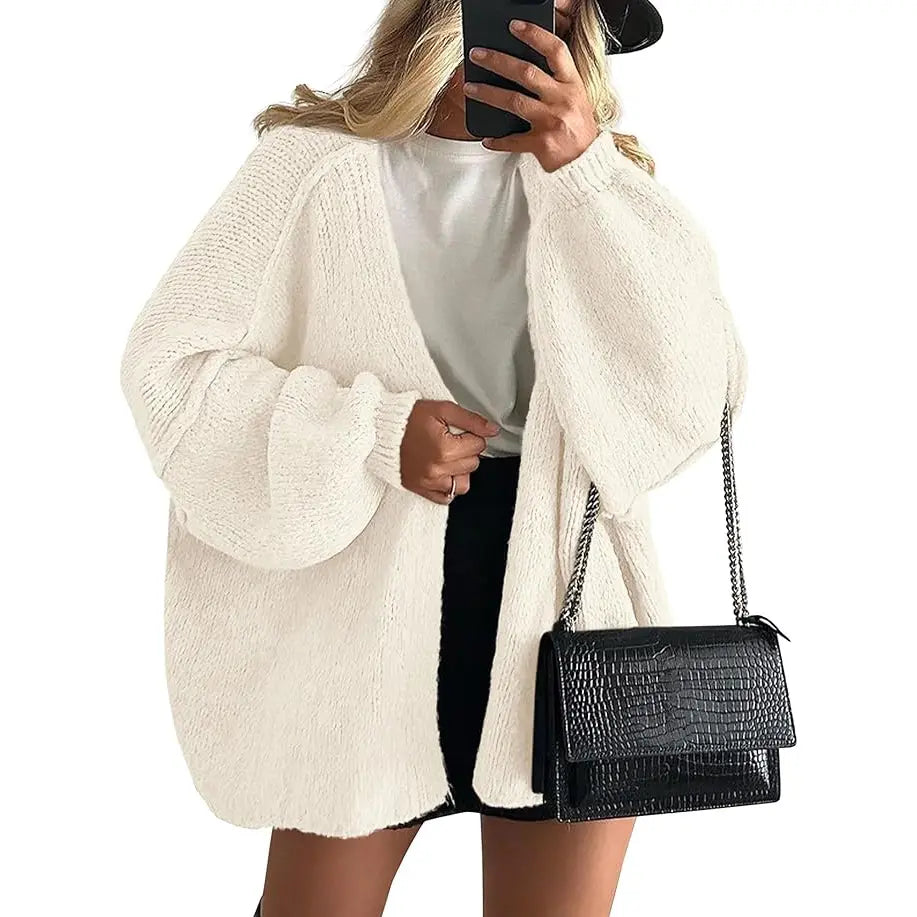Women's Oversized Cardigan Sweater Fall Long Lantern Sleeve Knit Open Front Lightweight Sweater Knitwear Tops(Free shiping)