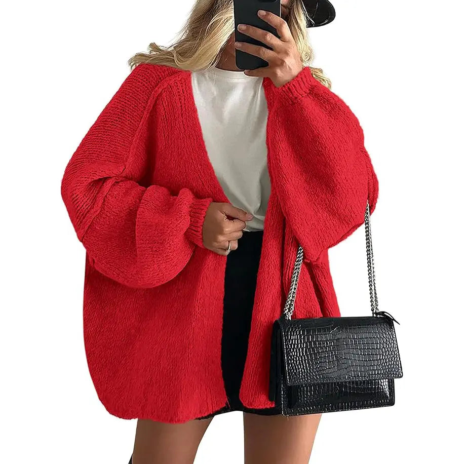 Women's Oversized Cardigan Sweater Fall Long Lantern Sleeve Knit Open Front Lightweight Sweater Knitwear Tops(Free shiping)