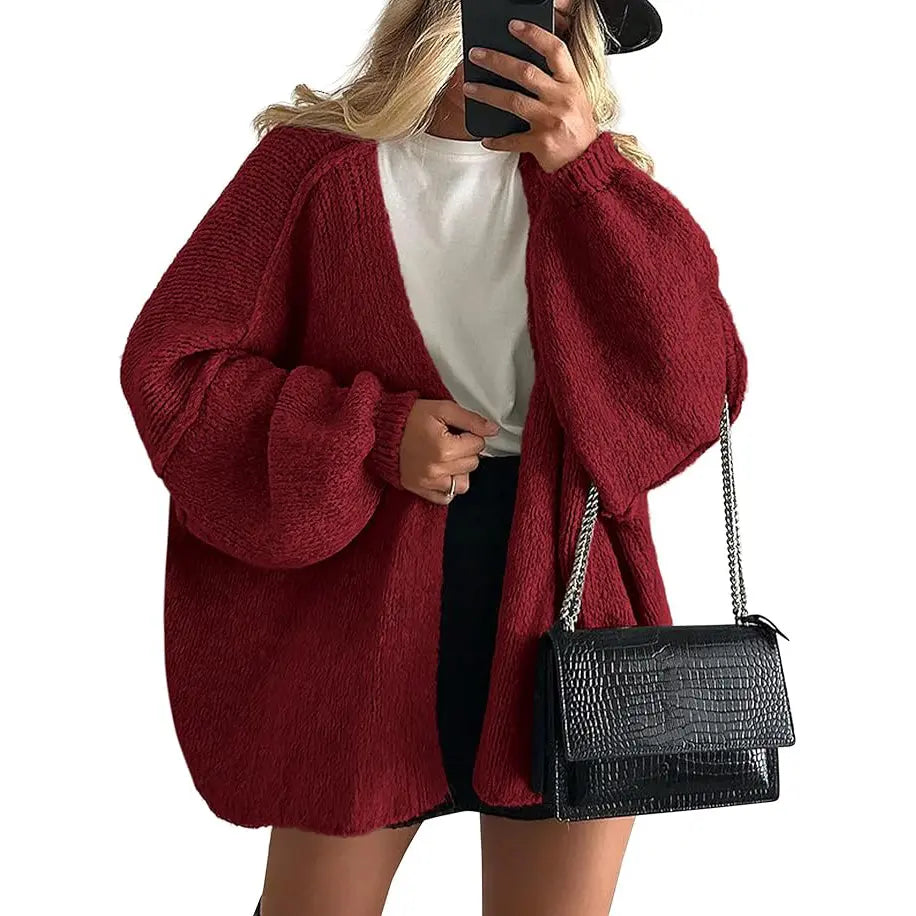 Women's Oversized Cardigan Sweater Fall Long Lantern Sleeve Knit Open Front Lightweight Sweater Knitwear Tops(Free shiping)