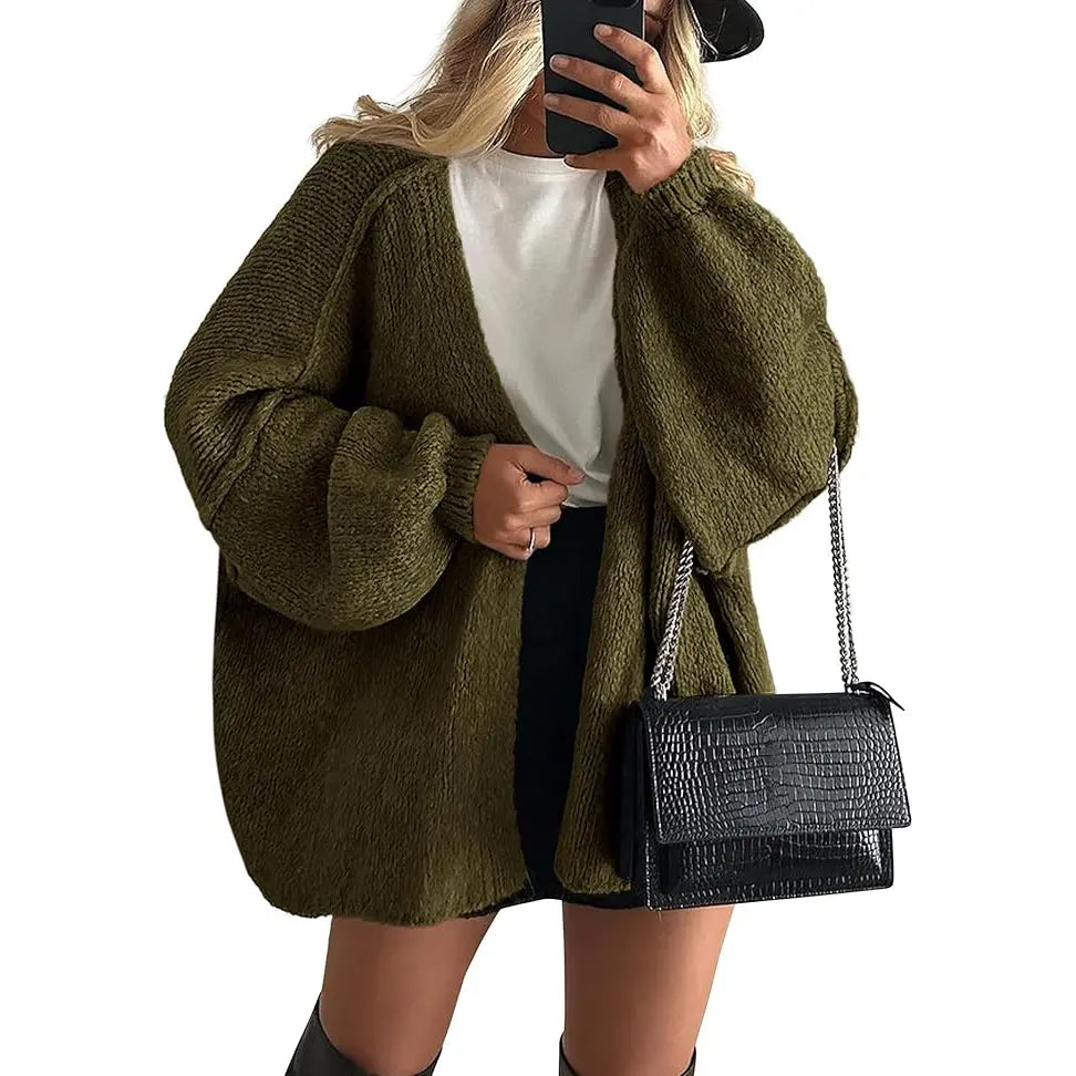 Women's Oversized Cardigan Sweater Fall Long Lantern Sleeve Knit Open Front Lightweight Sweater Knitwear Tops(Free shiping)