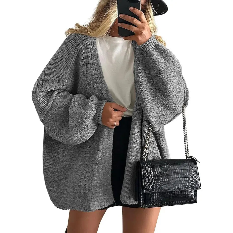 Women's Oversized Cardigan Sweater Fall Long Lantern Sleeve Knit Open Front Lightweight Sweater Knitwear Tops(Free shiping)